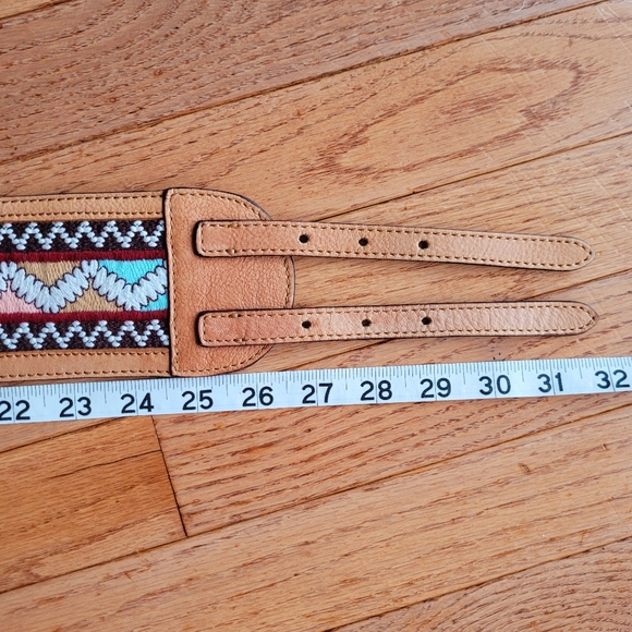 Anthropologie Brown Leather Belt Embroidered double buckle - Picture 11 of 11